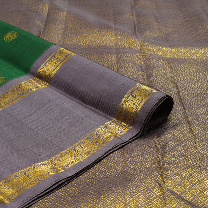 Hayagrivas Handloom Bottle Green Kanjivaram Silk Saree with Lilac-Grey Border BF20-SBS