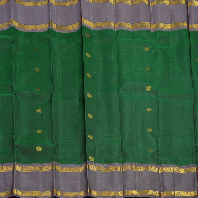 Hayagrivas Handloom Bottle Green Kanjivaram Silk Saree with Lilac-Grey Border BF20-SBS