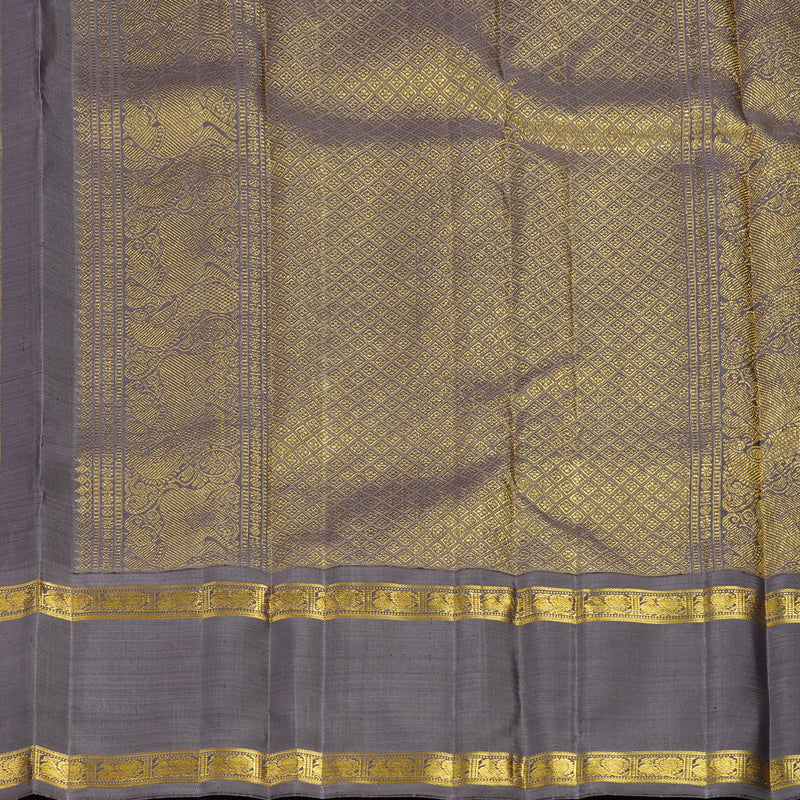 Hayagrivas Handloom Bottle Green Kanjivaram Silk Saree with Lilac-Grey Border BF20-SBS