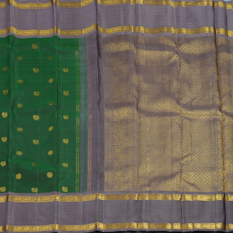 Hayagrivas Handloom Bottle Green Kanjivaram Silk Saree with Lilac-Grey Border BF20-SBS