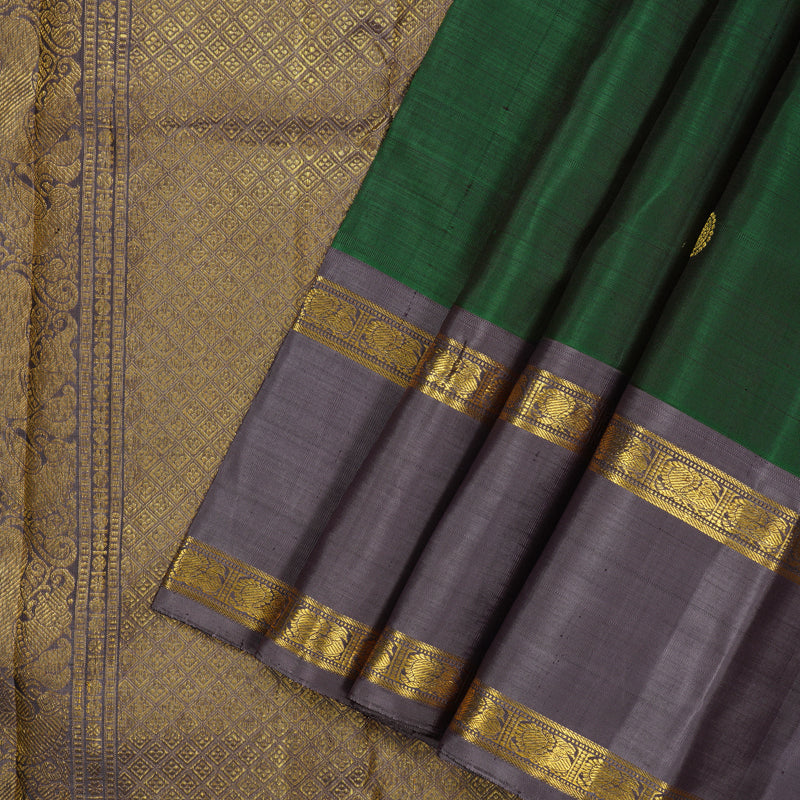Hayagrivas Handloom Bottle Green Kanjivaram Silk Saree with Lilac-Grey Border BF20-SBS