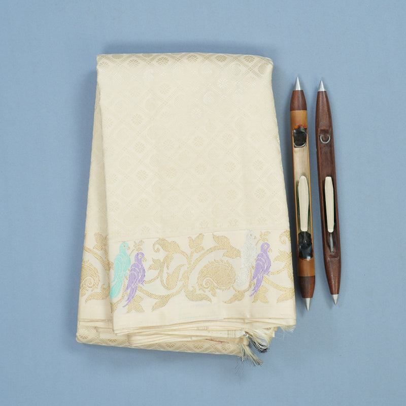 Hayagrivas Handloom Half-White Kanjivaram Silk Saree BF21-SBS