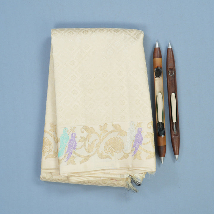 Hayagrivas Handloom Half-White Kanjivaram Silk Saree BF21-SBS