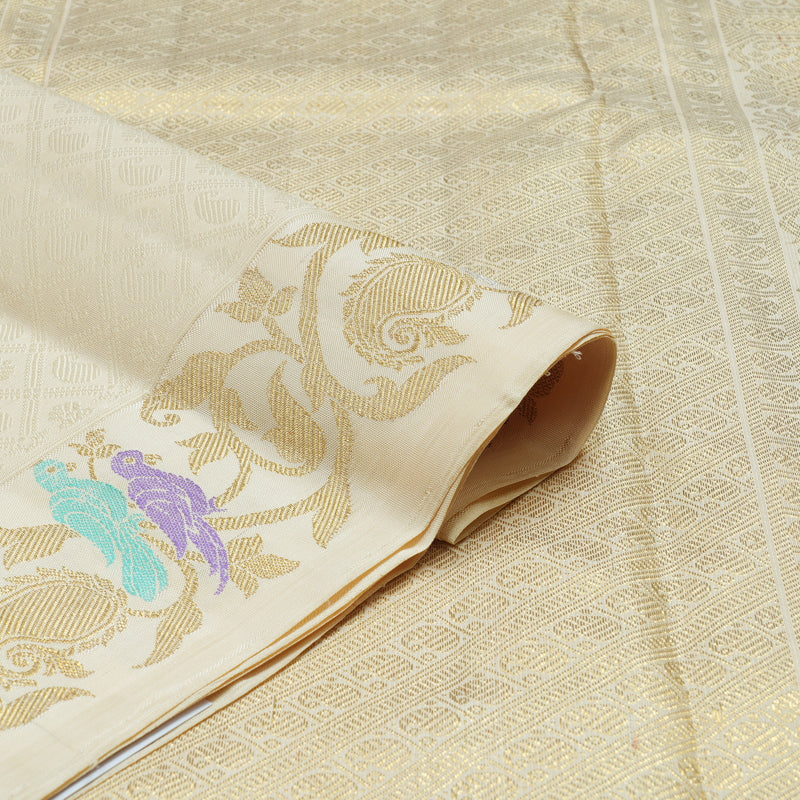 Hayagrivas Handloom Half-White Kanjivaram Silk Saree BF21-SBS