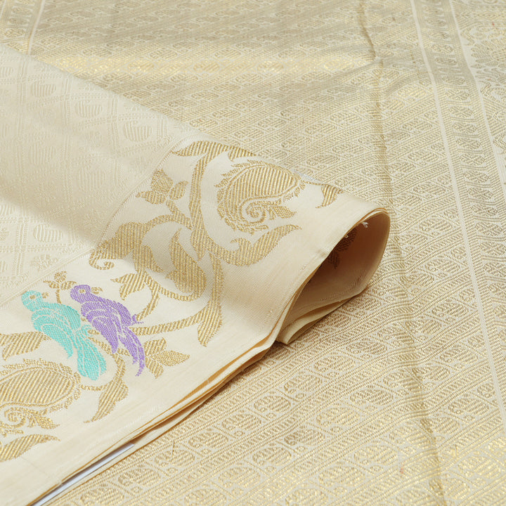 Hayagrivas Handloom Half-White Kanjivaram Silk Saree BF21-SBS