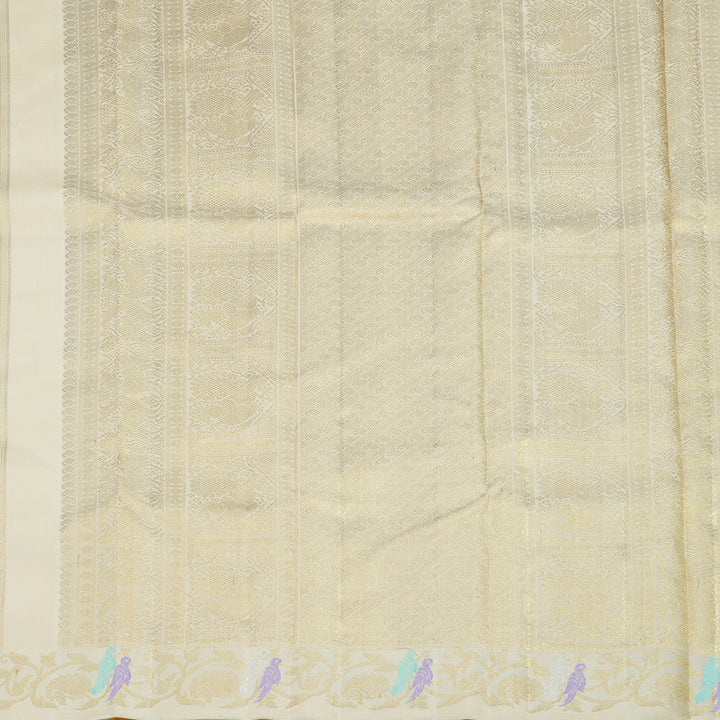 Hayagrivas Handloom Half-White Kanjivaram Silk Saree BF21-SBS