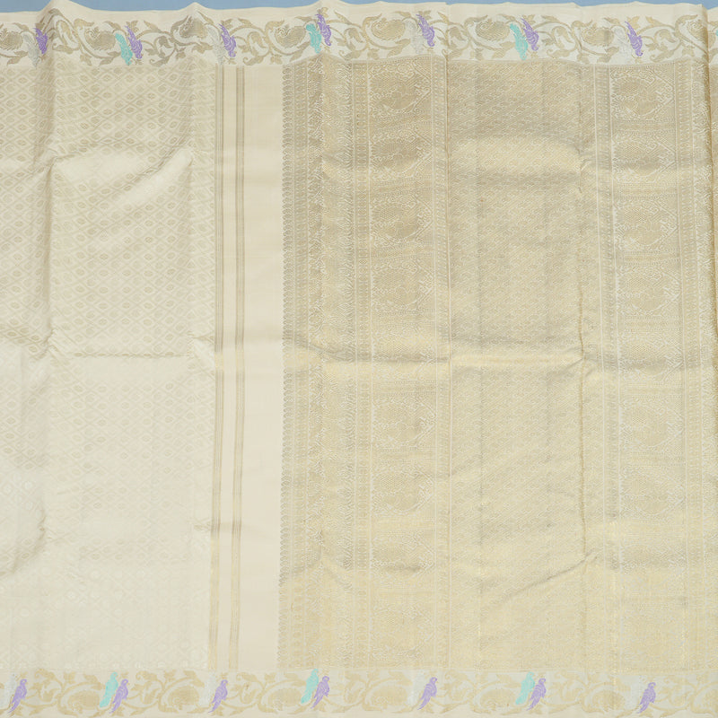 Hayagrivas Handloom Half-White Kanjivaram Silk Saree BF21-SBS