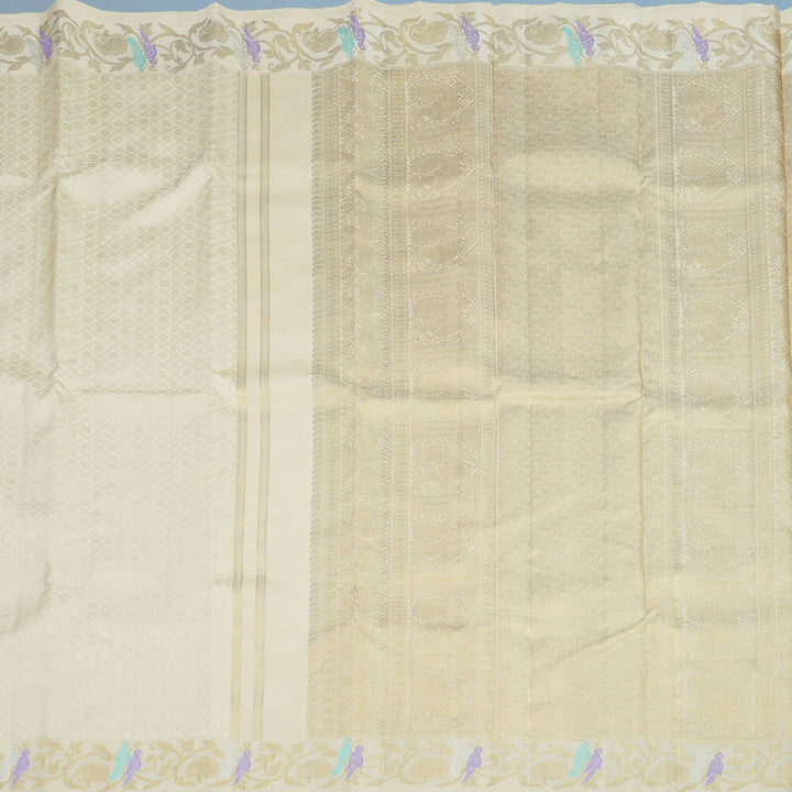 Hayagrivas Handloom Half-White Kanjivaram Silk Saree BF21-SBS