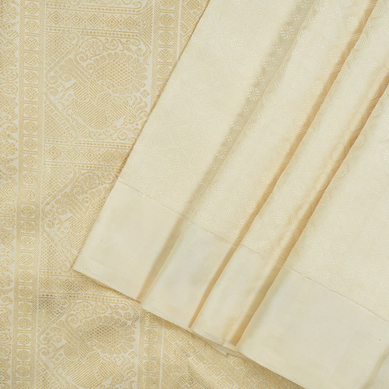 Hayagrivas Handloom Half-White Kanjivaram Silk Saree BF21-SBS
