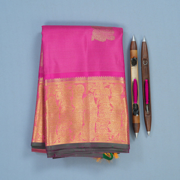 Hayagrivas Handloom Rani Pink Kanjivaram Silk Saree with Orangish-Pink Border BF24-SBS