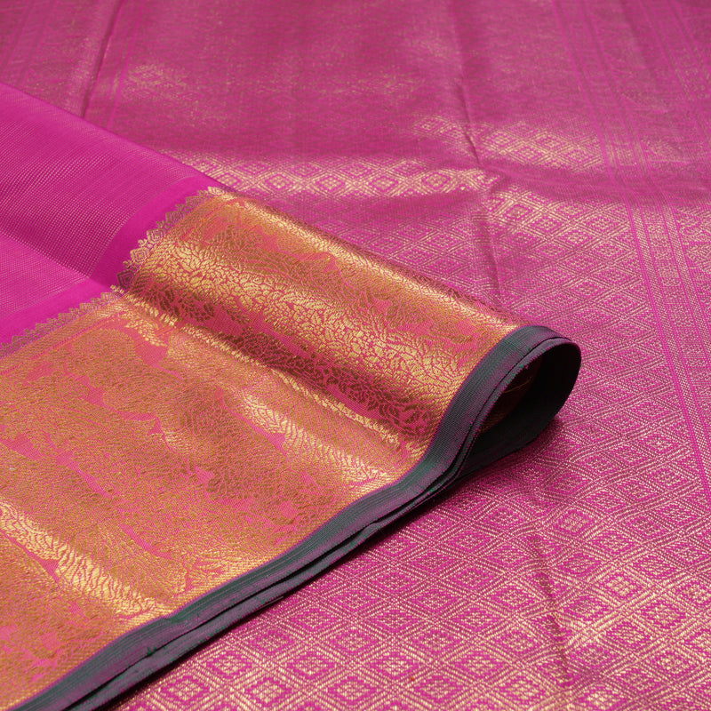 Hayagrivas Handloom Rani Pink Kanjivaram Silk Saree with Orangish-Pink Border BF24-SBS