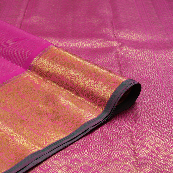 Hayagrivas Handloom Rani Pink Kanjivaram Silk Saree with Orangish-Pink Border BF24-SBS