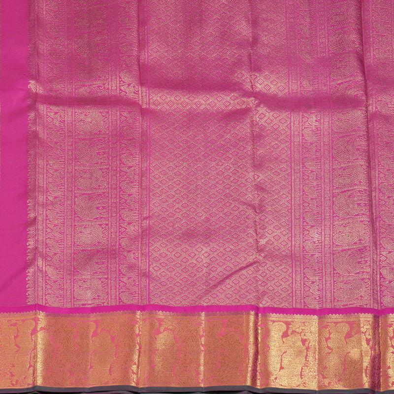 Hayagrivas Handloom Rani Pink Kanjivaram Silk Saree with Orangish-Pink Border BF24-SBS