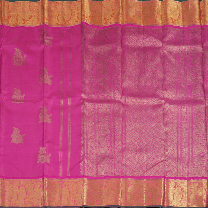Hayagrivas Handloom Rani Pink Kanjivaram Silk Saree with Orangish-Pink Border BF24-SBS