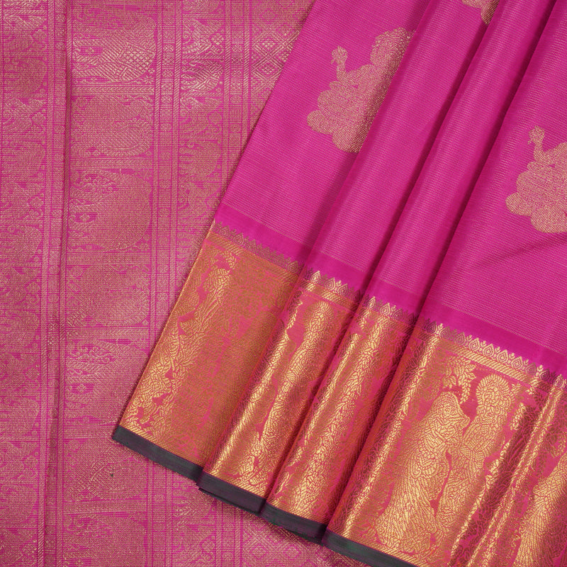 Hayagrivas Handloom Rani Pink Kanjivaram Silk Saree with Orangish-Pink Border BF24-SBS