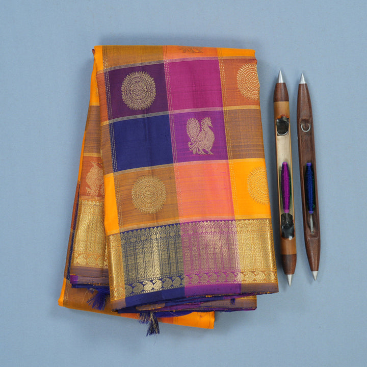Hayagrivas Handloom Multicolour Checks Kanjivaram Silk Saree BF26-SBS
