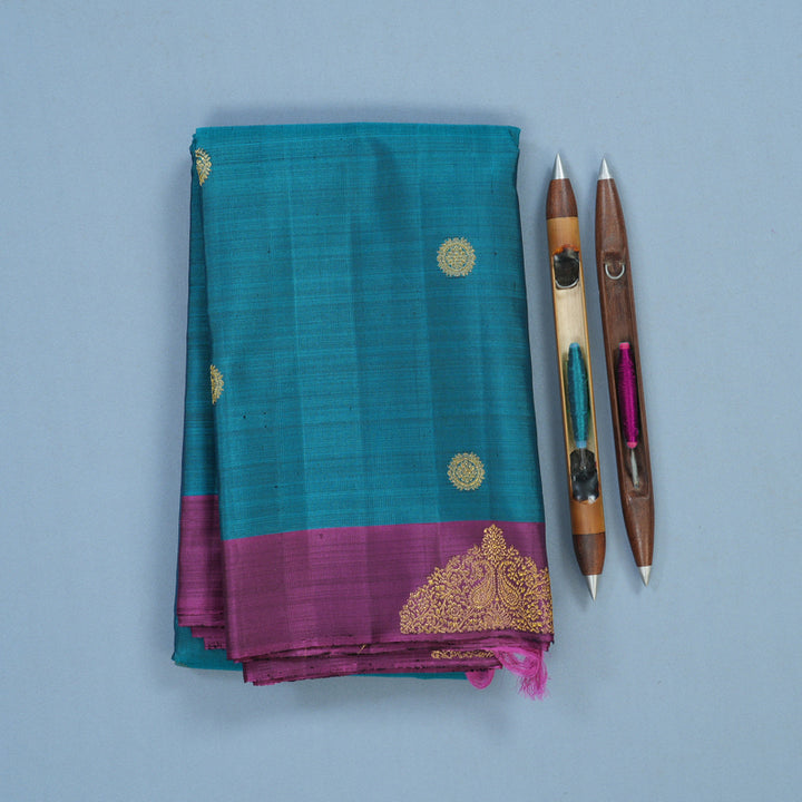 Hayagrivas Handloom Rama Blue Kanjivaram Silk Saree with Purple Border BF29-SBS