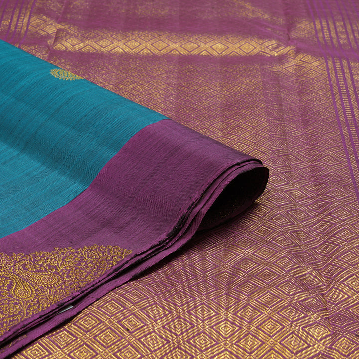 Hayagrivas Handloom Rama Blue Kanjivaram Silk Saree with Purple Border BF29-SBS