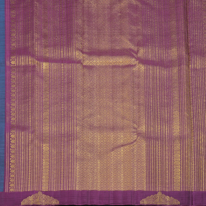 Hayagrivas Handloom Rama Blue Kanjivaram Silk Saree with Purple Border BF29-SBS