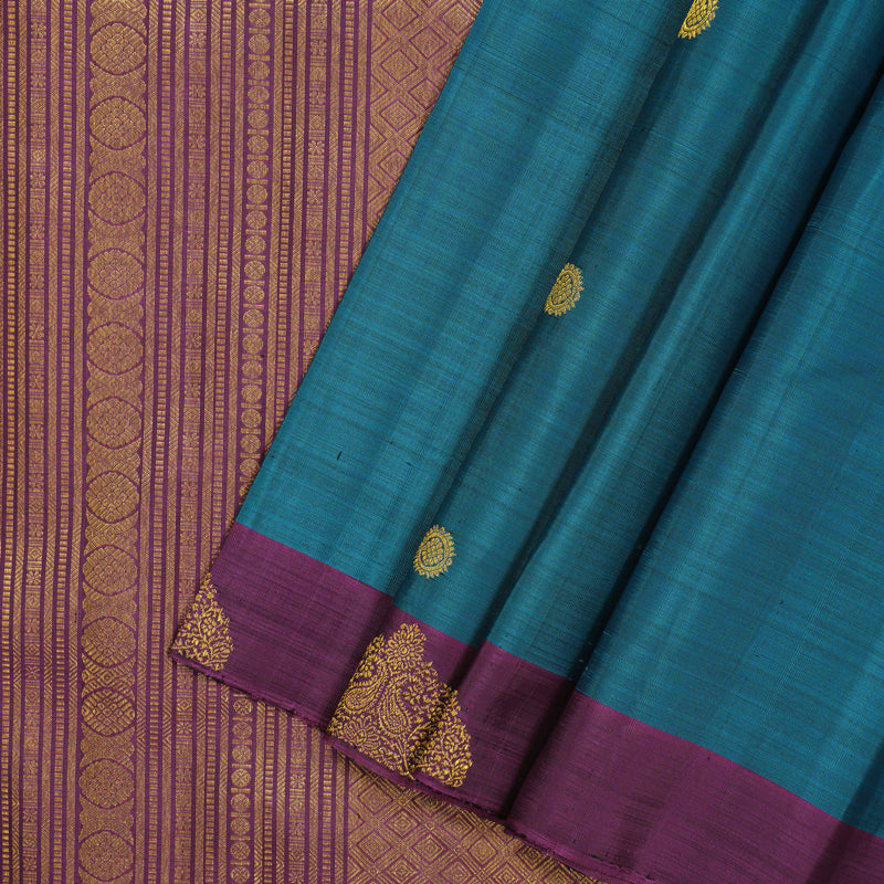 Hayagrivas Handloom Rama Blue Kanjivaram Silk Saree with Purple Border BF29-SBS