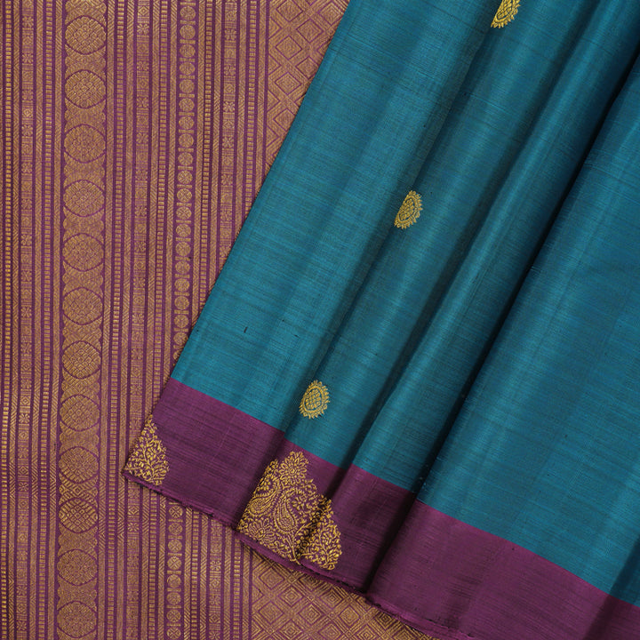 Hayagrivas Handloom Rama Blue Kanjivaram Silk Saree with Purple Border BF29-SBS