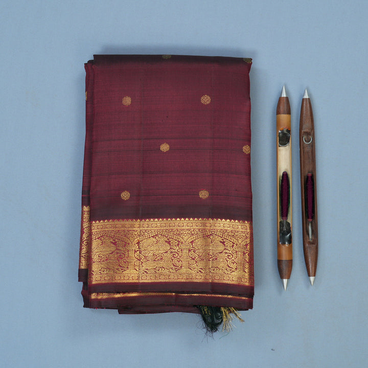 Hayagrivas Handloom Wine Maroon Kanjivaram Silk Saree BF3-SBS