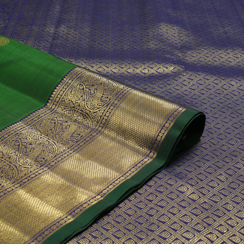 Hayagrivas Handloom Meenakshi Pachai Kanjivaram Silk Saree with Navy Blue Border BF32-SBS