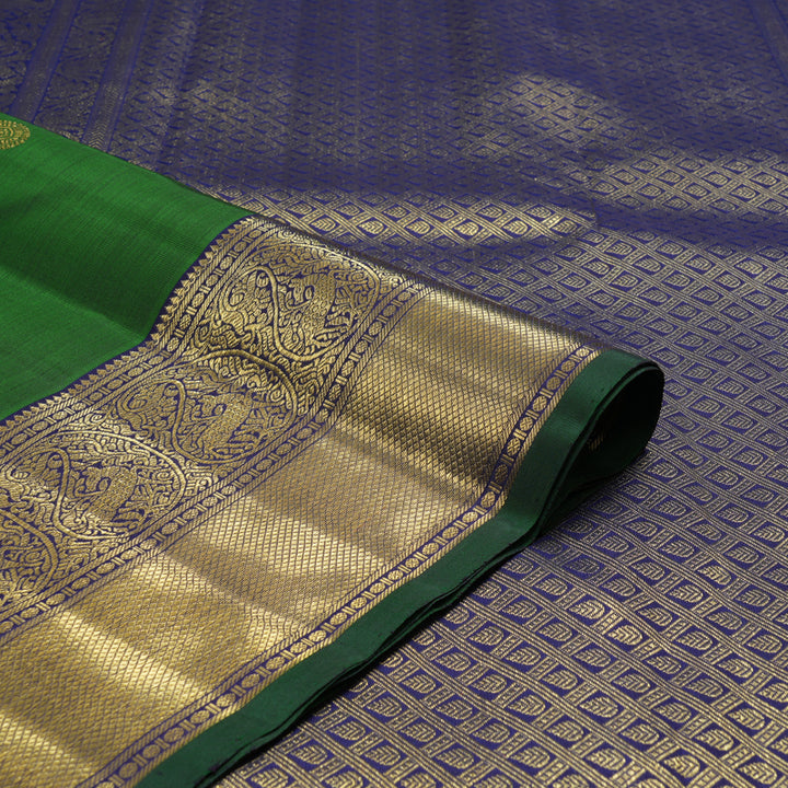 Hayagrivas Handloom Meenakshi Pachai Kanjivaram Silk Saree with Navy Blue Border BF32-SBS