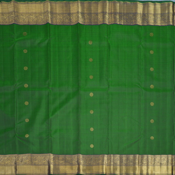 Hayagrivas Handloom Meenakshi Pachai Kanjivaram Silk Saree with Navy Blue Border BF32-SBS