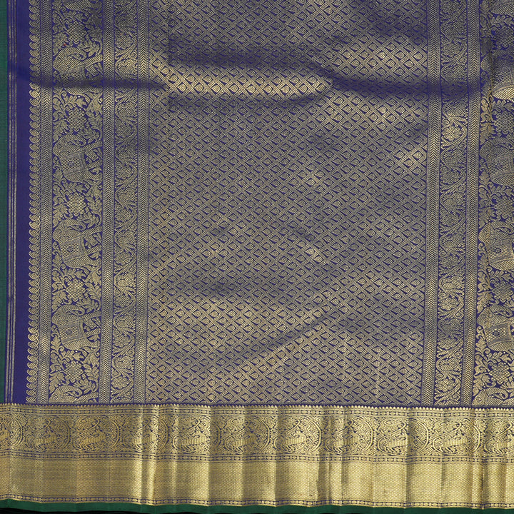 Hayagrivas Handloom Meenakshi Pachai Kanjivaram Silk Saree with Navy Blue Border BF32-SBS