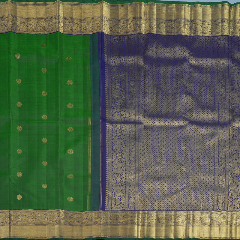 Hayagrivas Handloom Meenakshi Pachai Kanjivaram Silk Saree with Navy Blue Border BF32-SBS