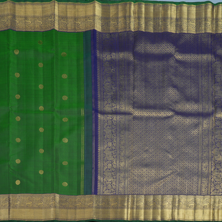 Hayagrivas Handloom Meenakshi Pachai Kanjivaram Silk Saree with Navy Blue Border BF32-SBS