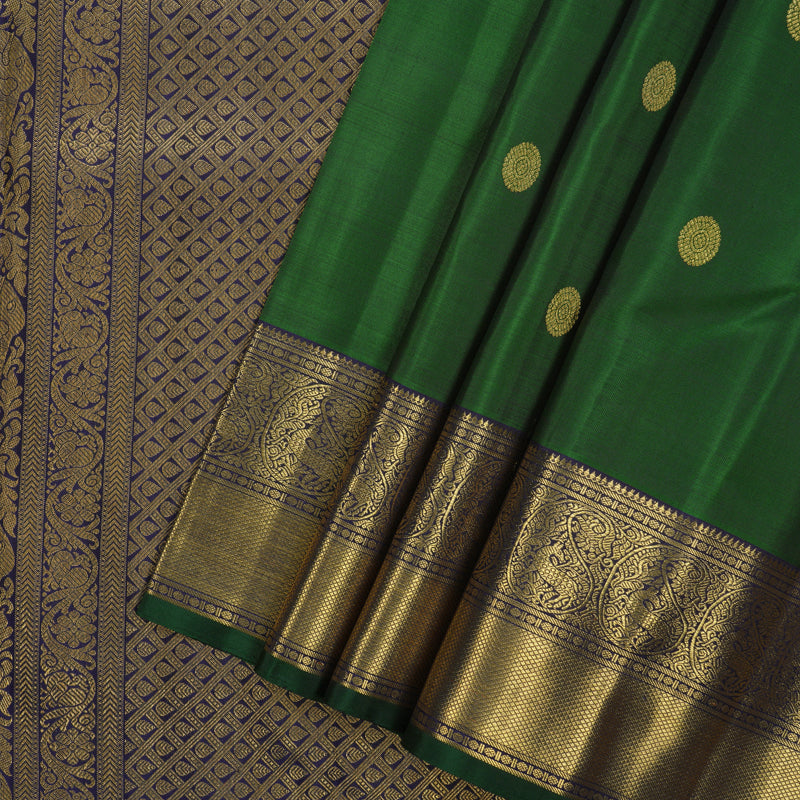 Hayagrivas Handloom Meenakshi Pachai Kanjivaram Silk Saree with Navy Blue Border BF32-SBS