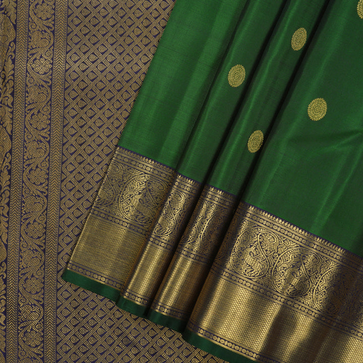 Hayagrivas Handloom Meenakshi Pachai Kanjivaram Silk Saree with Navy Blue Border BF32-SBS
