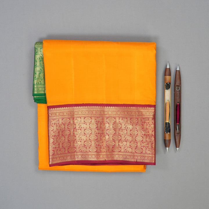 Hayagrivas Mambazham Orange Handloom Ten Yards Silk Saree with Ganga Jamuna Border BF33-SBS