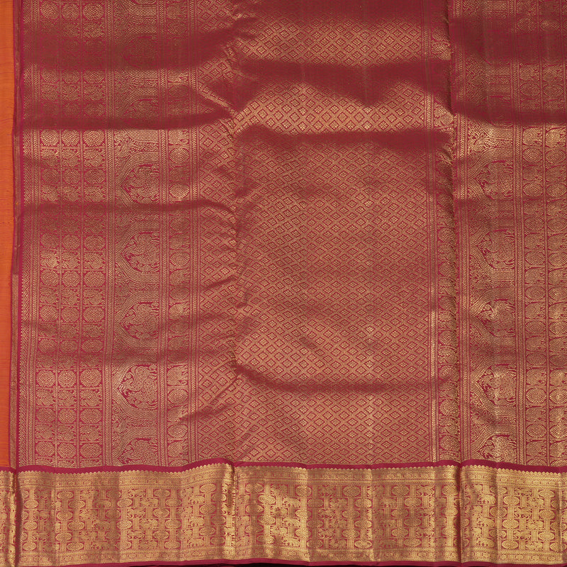 Hayagrivas Mambazham Orange Handloom Ten Yards Silk Saree with Ganga Jamuna Border BF33-SBS