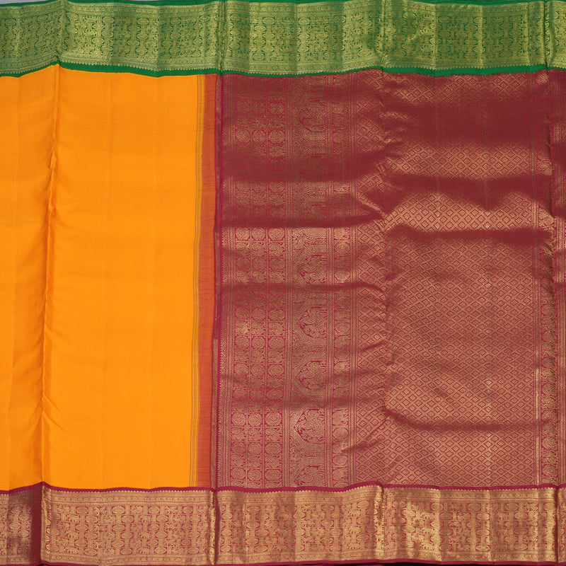 Hayagrivas Mambazham Orange Handloom Ten Yards Silk Saree with Ganga Jamuna Border BF33-SBS