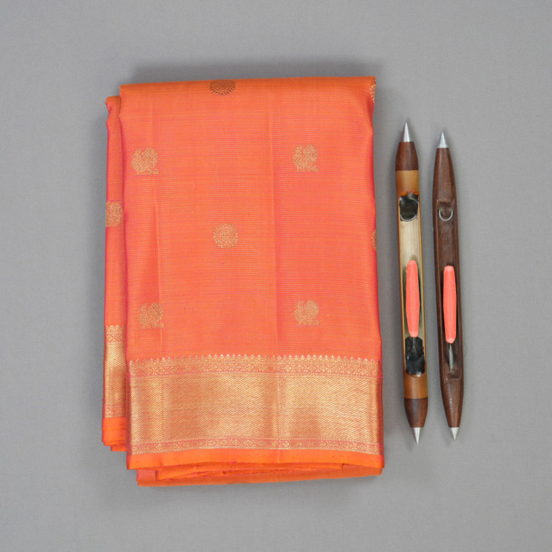 Hayagrivas Handloom Pinkish-Orange Kanjivaram Silk Saree BF57-SBS