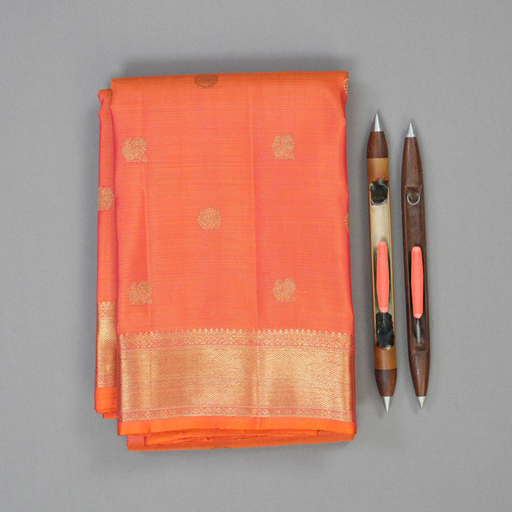 Hayagrivas Handloom Pinkish-Orange Kanjivaram Silk Saree BF57-SBS