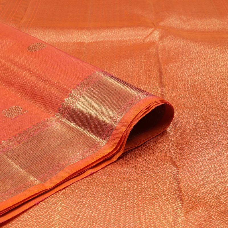 Hayagrivas Handloom Pinkish-Orange Kanjivaram Silk Saree BF57-SBS