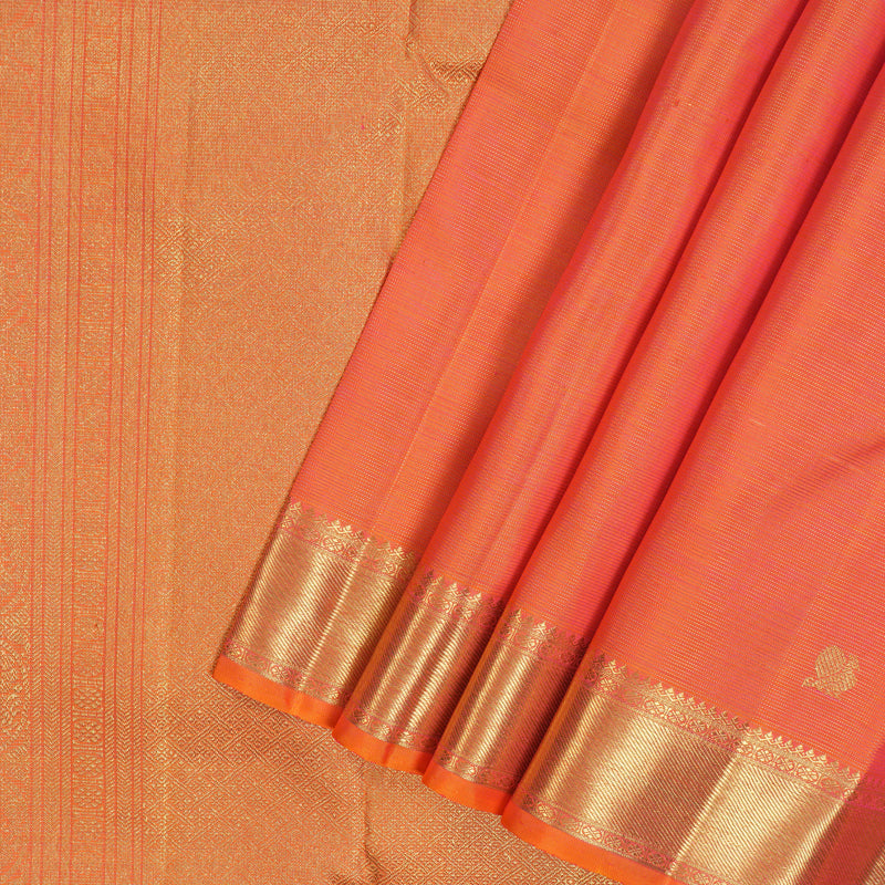 Hayagrivas Handloom Pinkish-Orange Kanjivaram Silk Saree BF57-SBS