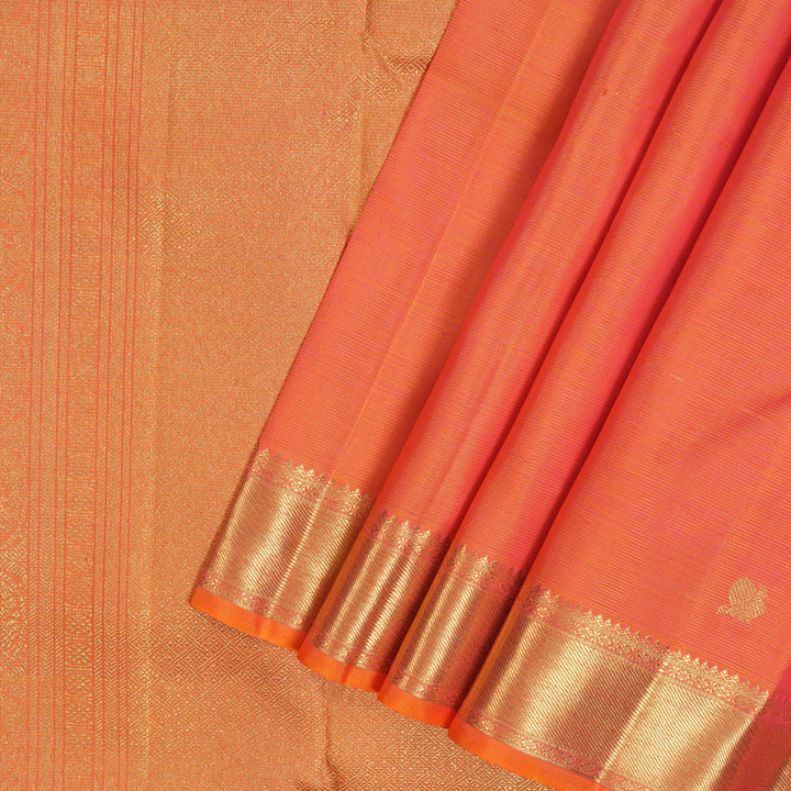 Hayagrivas Handloom Pinkish-Orange Kanjivaram Silk Saree BF57-SBS