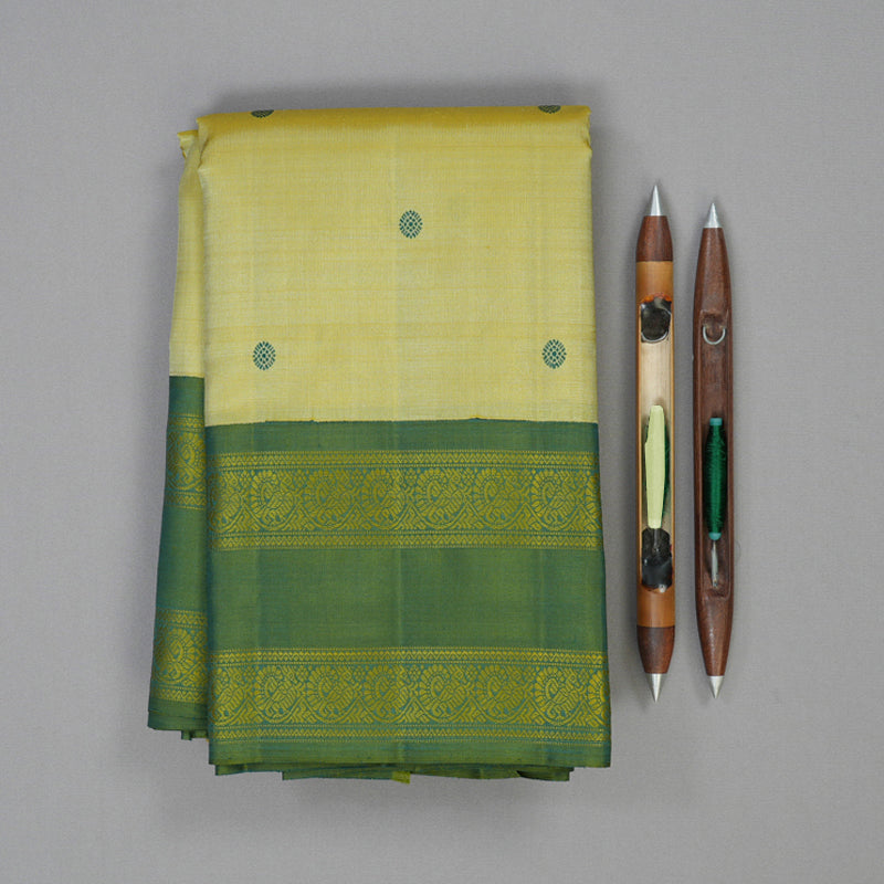 Hayagrivas Handloom Pista Green Kanjivaram Silk Saree with Olive Green Border BF59-SBS