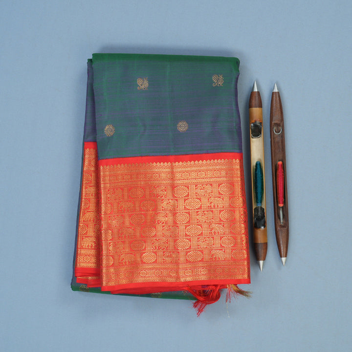 Hayagrivas Handloom Mayilkazhuthu Kanjivaram Silk Saree with Red Border BF6-SBS