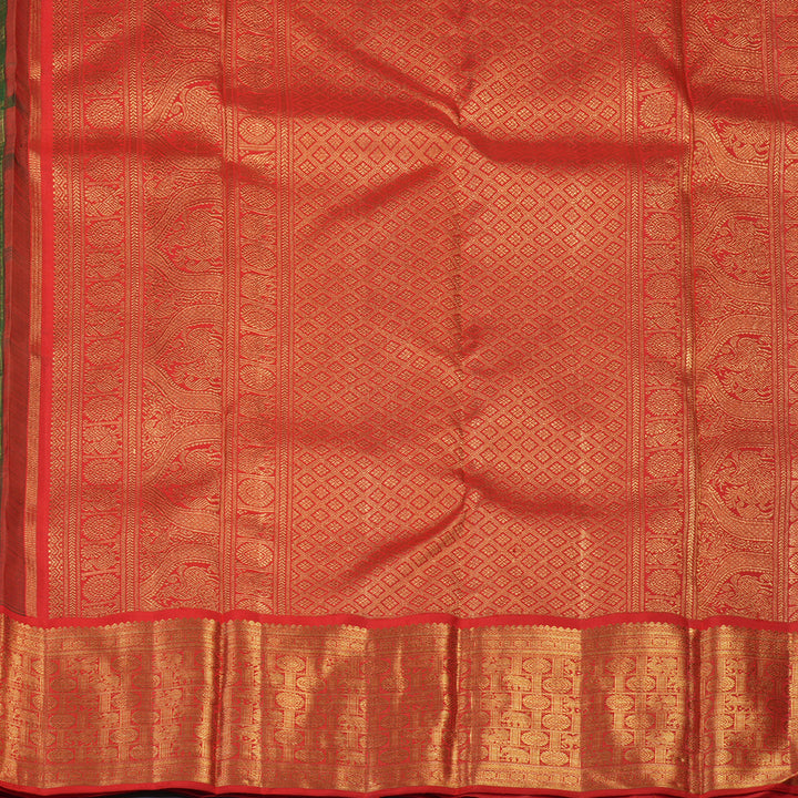Hayagrivas Handloom Mayilkazhuthu Kanjivaram Silk Saree with Red Border BF6-SBS