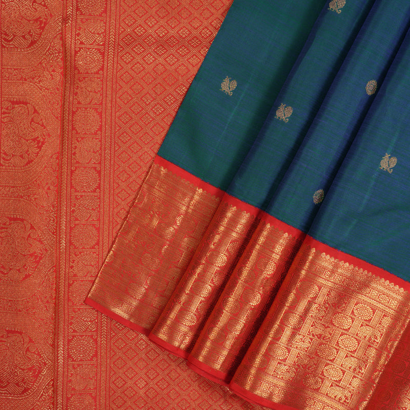 Hayagrivas Handloom Mayilkazhuthu Kanjivaram Silk Saree with Red Border BF6-SBS