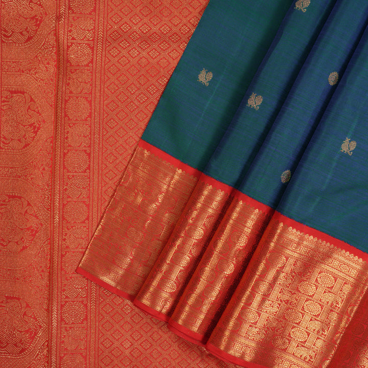 Hayagrivas Handloom Mayilkazhuthu Kanjivaram Silk Saree with Red Border BF6-SBS