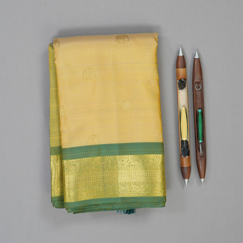 Hayagrivas Handloom Mild Yellow Kanjivaram Silk Saree with Green Border BF63-SBS
