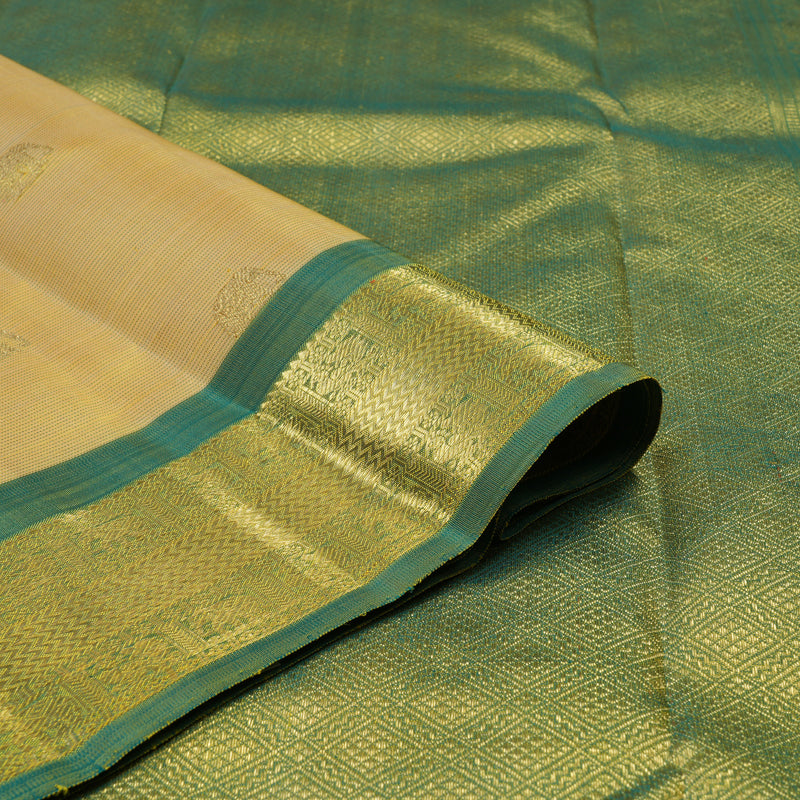 Hayagrivas Handloom Mild Yellow Kanjivaram Silk Saree with Green Border BF63-SBS