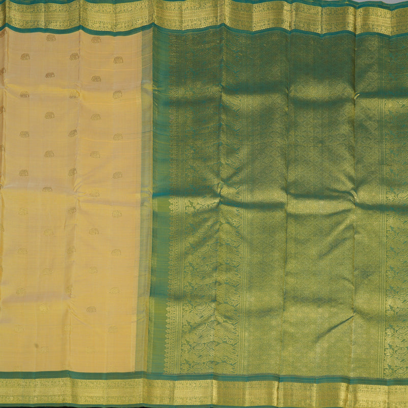 Hayagrivas Handloom Mild Yellow Kanjivaram Silk Saree with Green Border BF63-SBS